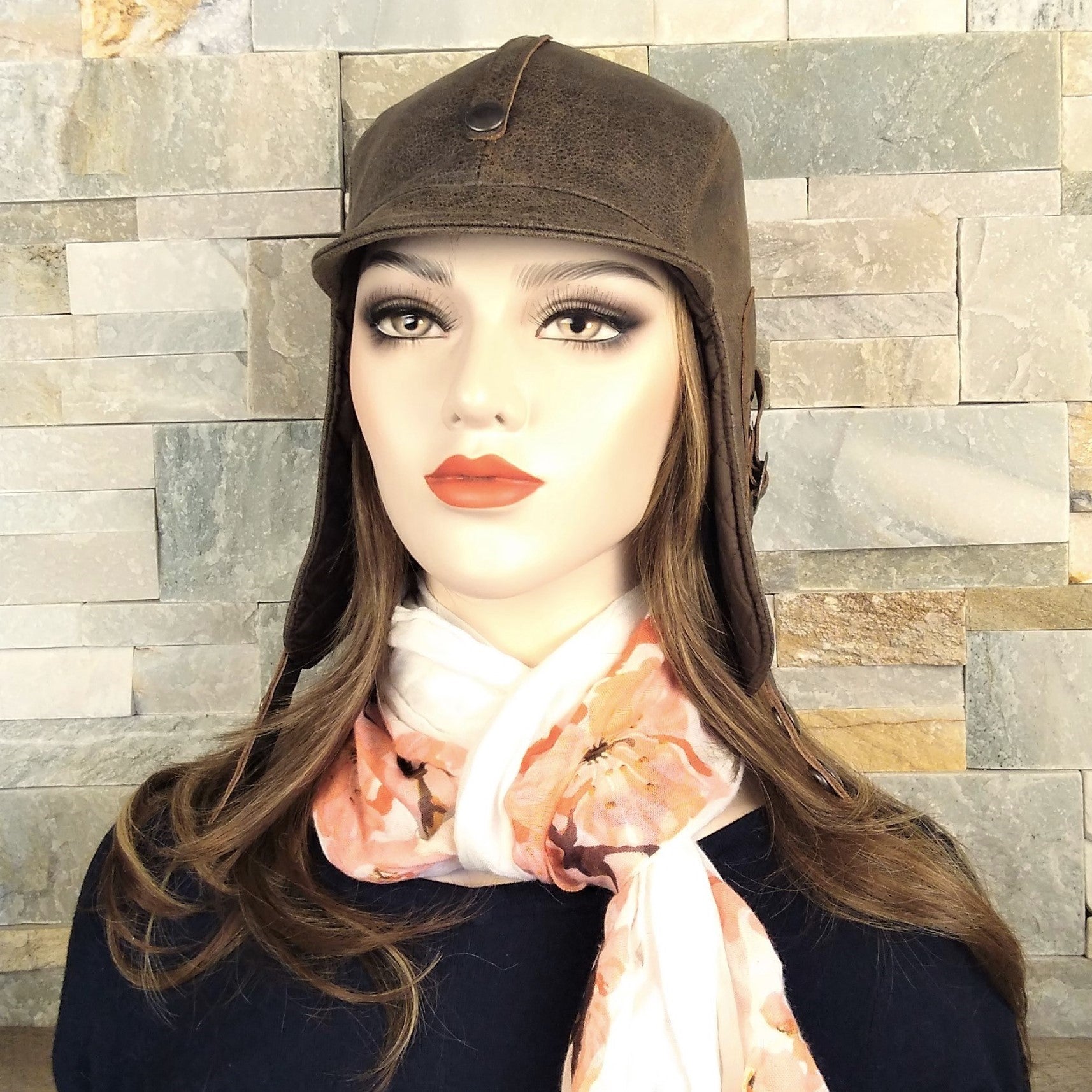 Vintage brown leather aviator cap